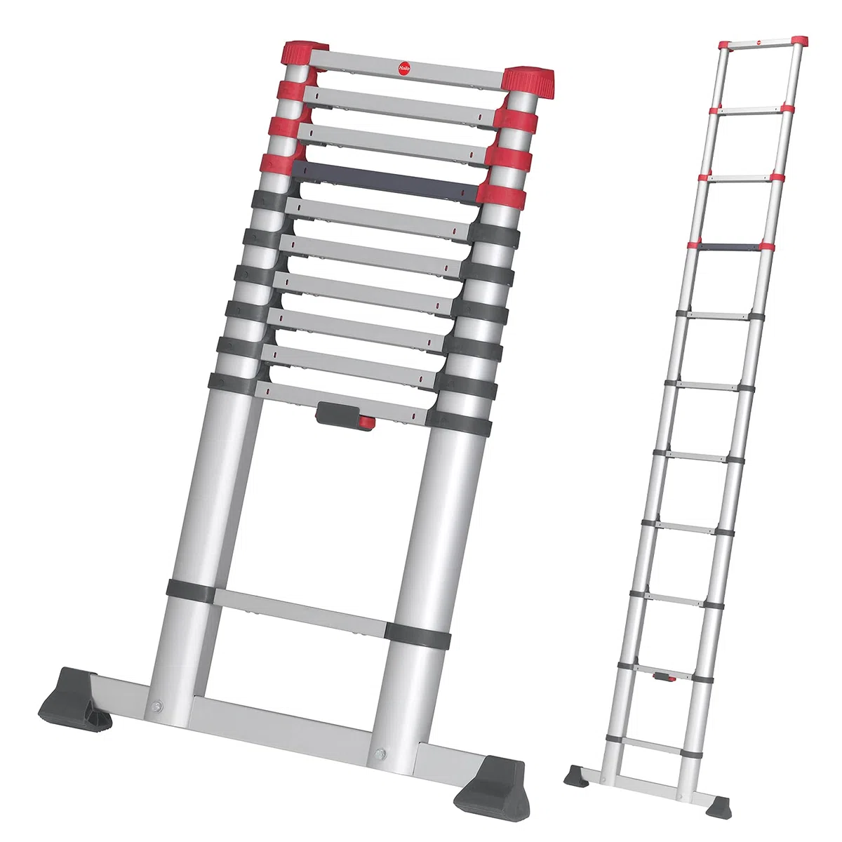 Hailo T80 FlexLine aluminiowa drabina teleskopowa – wysuwana drabina przystawna z 11 szczeblami – wysokość robocza do 397 cm – waga 10,7 kg – srebrna