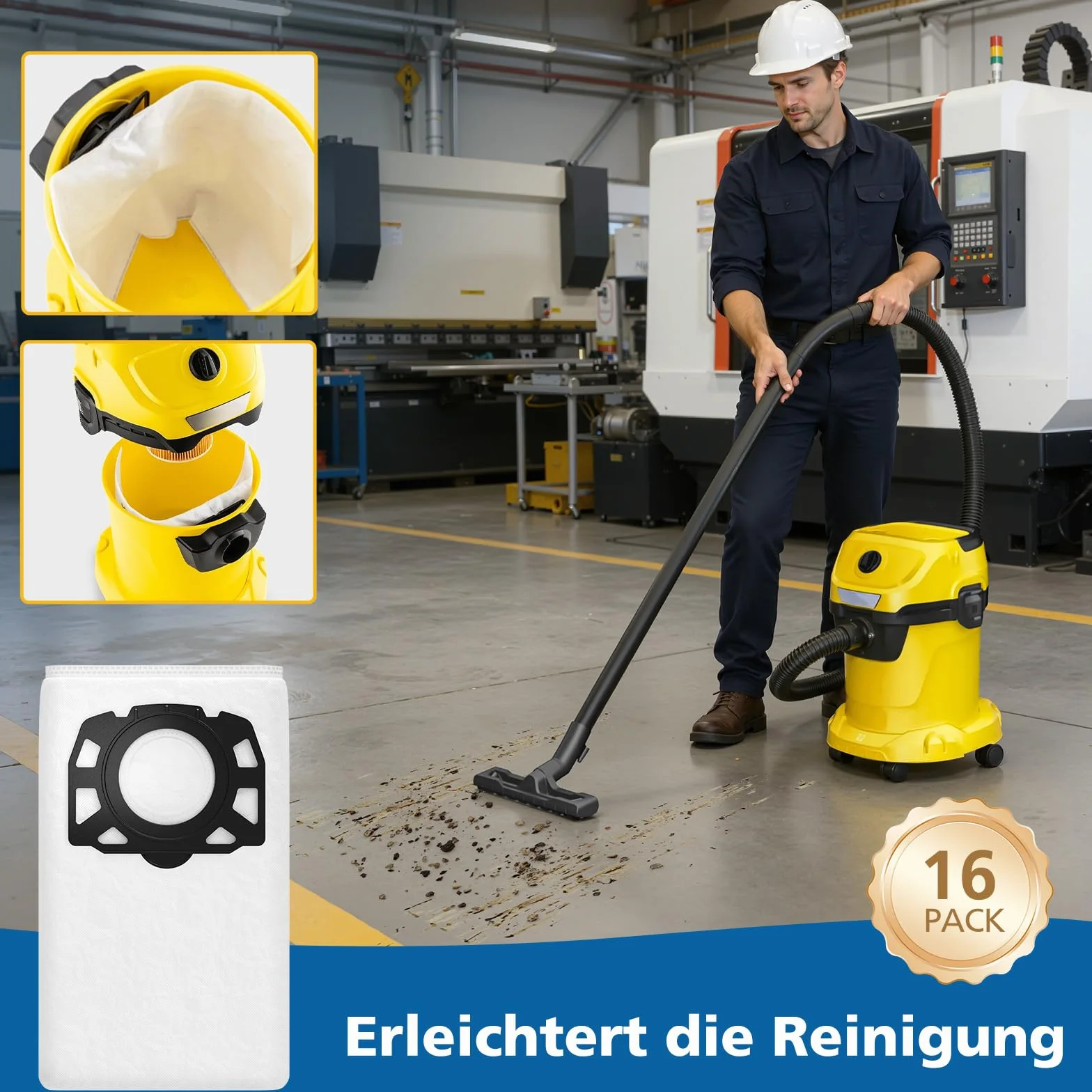 16 sztuk KFI 357 worków do odkurzacza Kärcher WD2Plus/WD3/KWD1 /KWD2/KWD3/MV3/WD3.200-WD3.800M/SE4001/SE4002