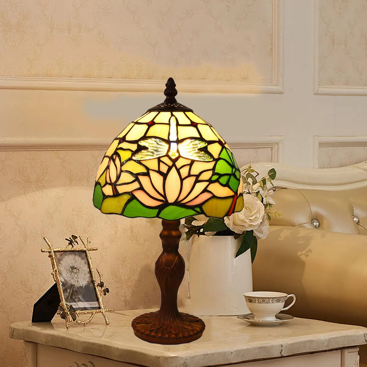 Lampa stołowa Tiffany, 8 cali Vintage Lampa Biurkowa, Witrażowy Abażur, do Salonu, Sypialni, Gabinetu, Hotelu