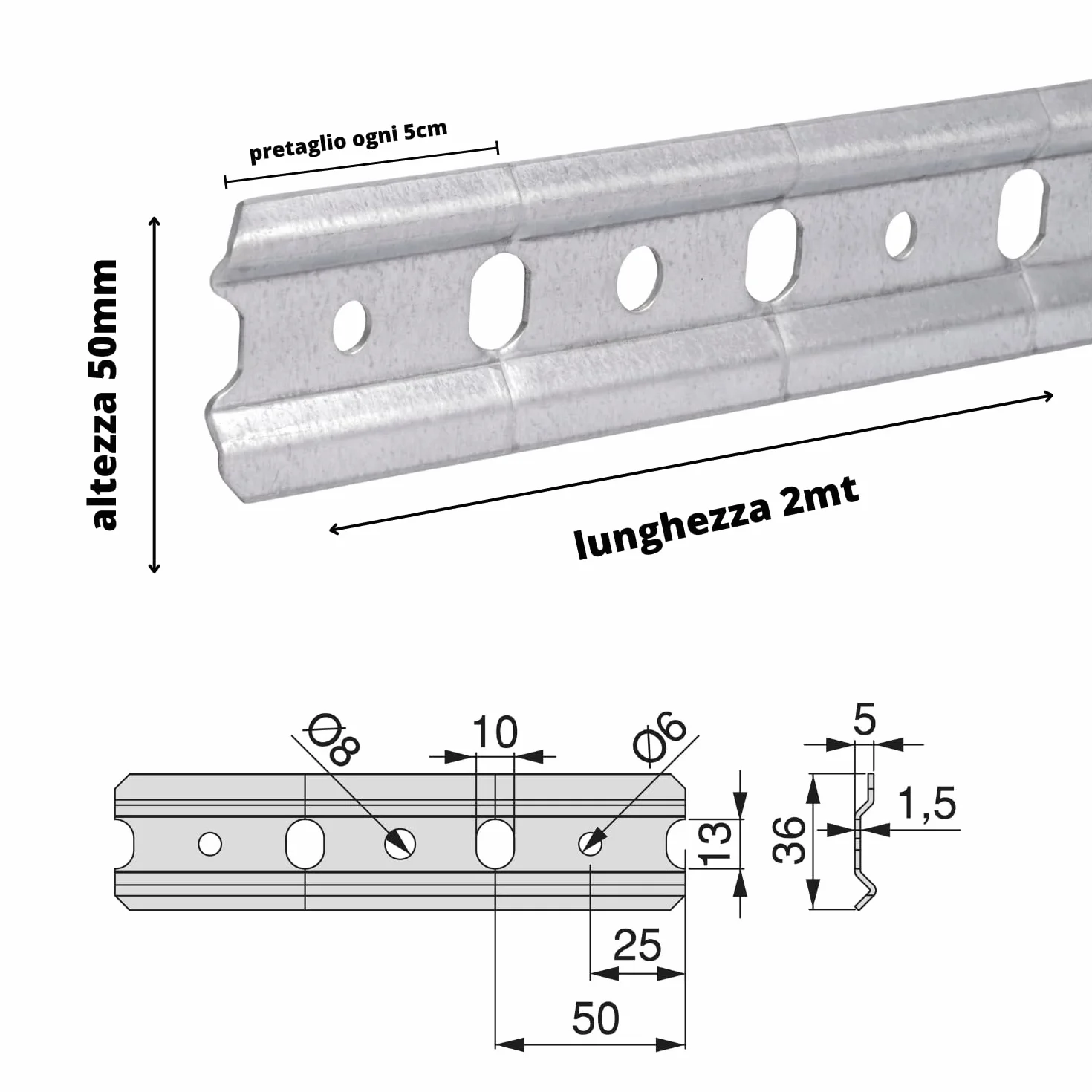 Evotrade Listwa Montażowa 2M H50mm – Mocowanie Mebli Wiszących i Kuchennych | Zestaw 1 lub 5 Listew (1 Listwa)