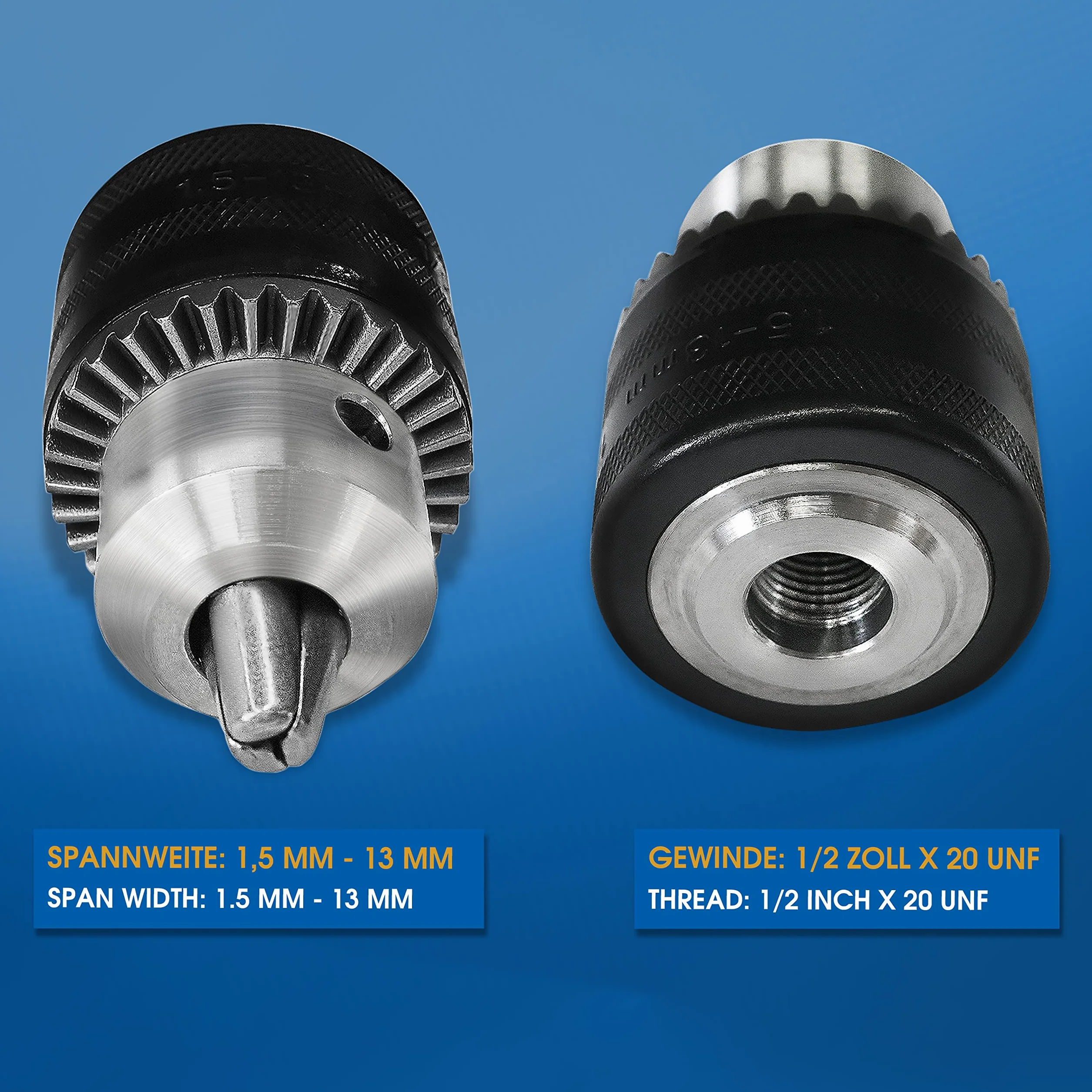 S&R Uchwyt wiertarski z wieńcem zębatym 1,5-13 mm, 1/2-20UNF, wysokiej jakości metalowy uchwyt wiertarski z adapterem do SDS-plus do wiertarek i wiertarek udarowych
