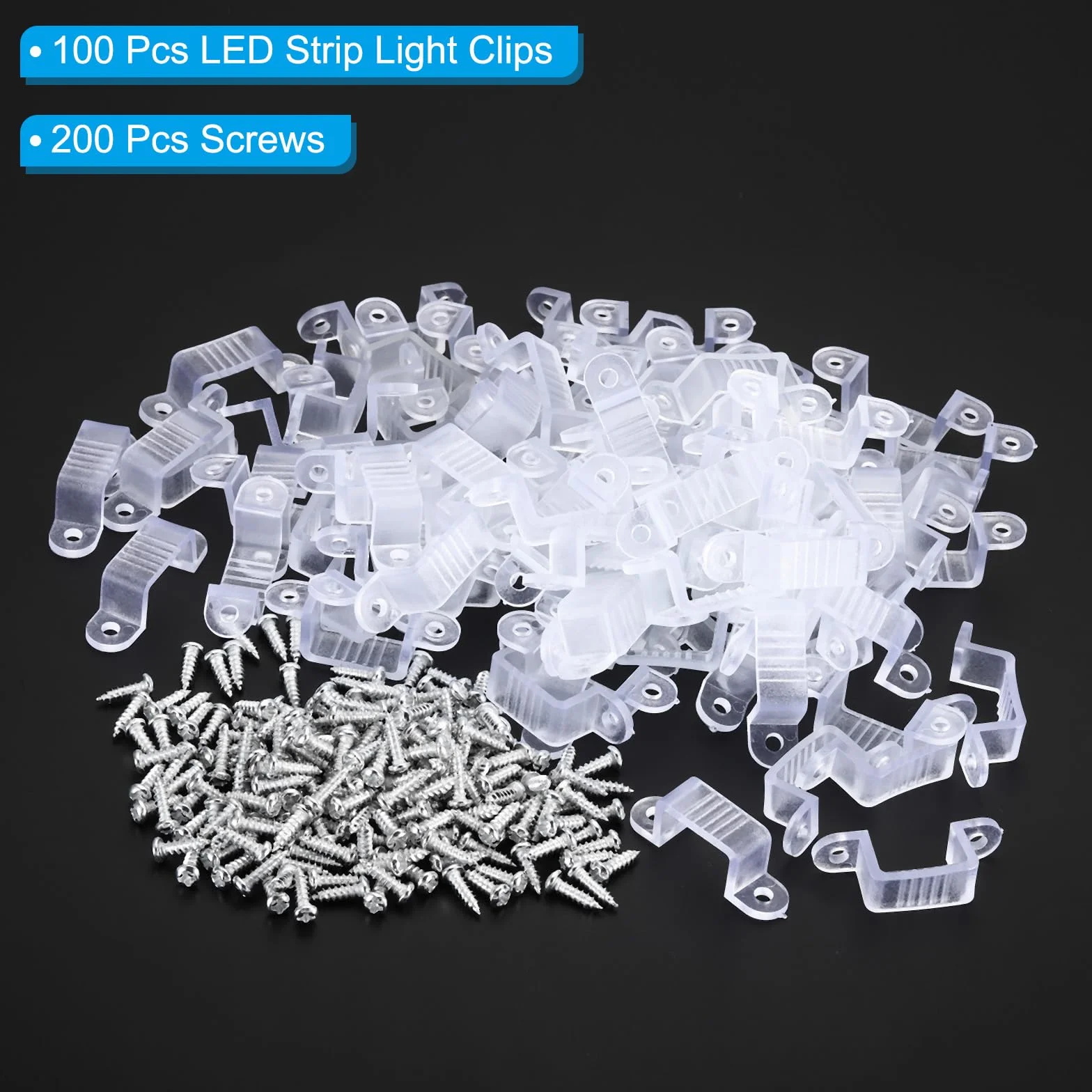 PATIKIL Klipsy mocujące do taśm świetlnych Led Zestaw 100 wsporników mocujących ze śrubami do kabli 16 mm - 19 mm przezroczysta taśma neonowa Rgb