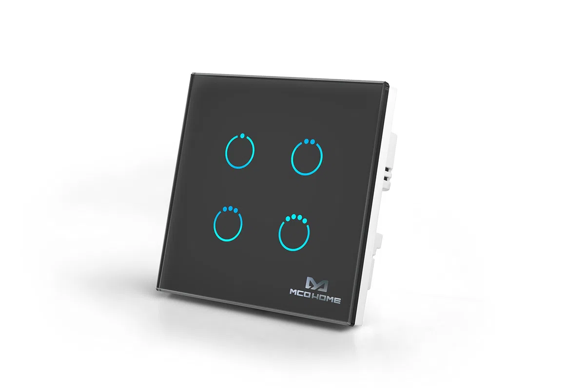 MCO Home Z-Wave Glass Touch Panel Switch, 4 relays, MH-S314, Black