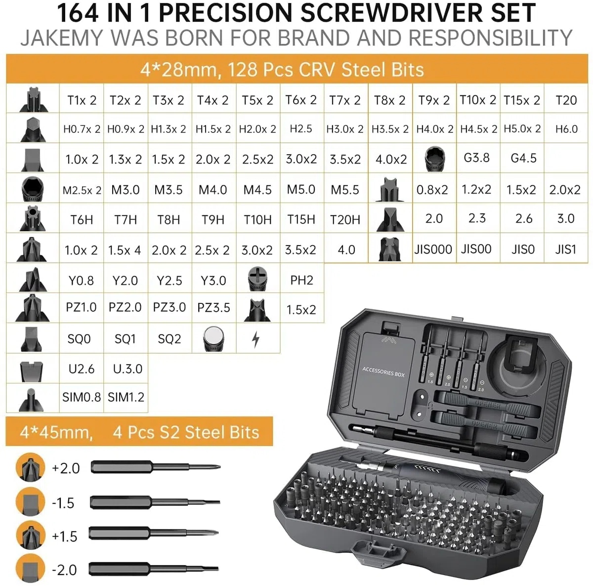 JAKEMY zestaw wkrętaków precyzyjnych 164 w 1, zestaw narzędzi naprawczych, śrubokręt magnetyczny T5 T6 Torx do telefonu/okularów/laptopa/zegarka/aparatu/zabawek/samochodu RC/konsoli