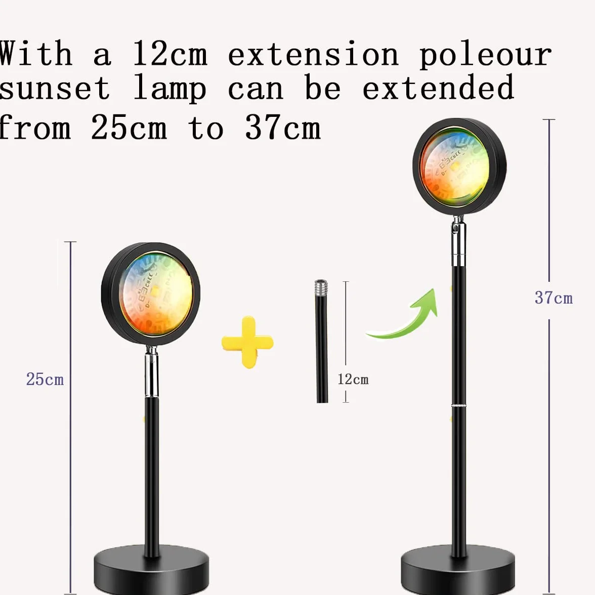 Sunset Lamp, lampa z USB, regulowana wysokość, lampka nocna LED Rainbow Light, 24 kolory, dwa piloty zdalnego sterowania, 4 dynamiczne tryby, obrót o 180°, Sunset lampa projekcyjna, selfie, fotografia