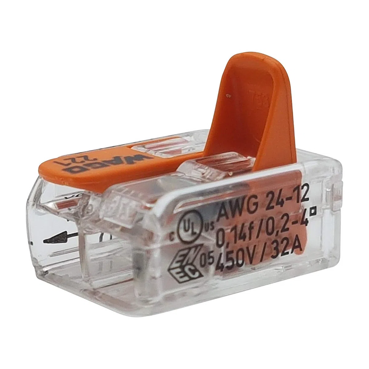 WAGO 50 sztuk 221-412 zacisk łączący, 2-żyłowy, z dźwignią, 0,2-4 mm², mały kształt, przezroczyste