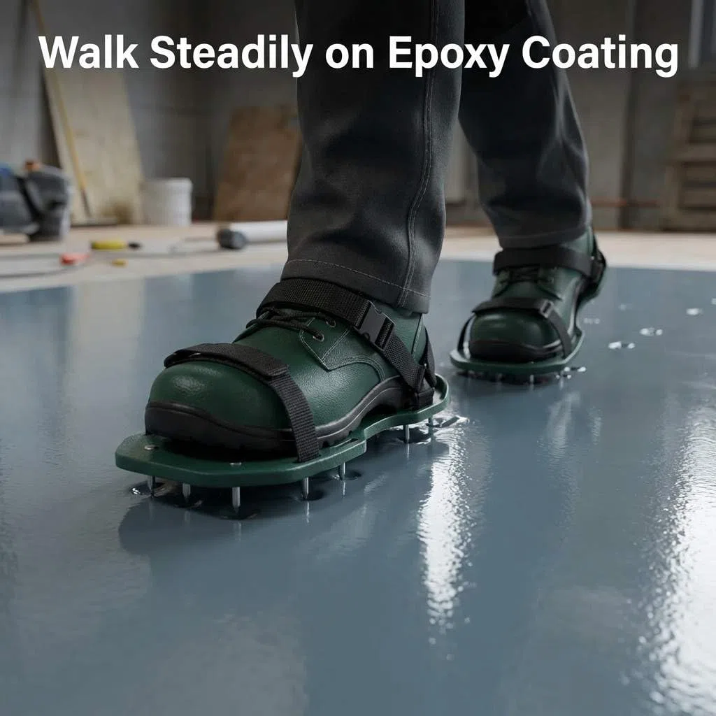QWORK Gunite Buty z krótkimi kolcami 1,9 cm, idealne do montażu podłogi epoksydowej, powłok, pokrycia, kolor zielony (para)