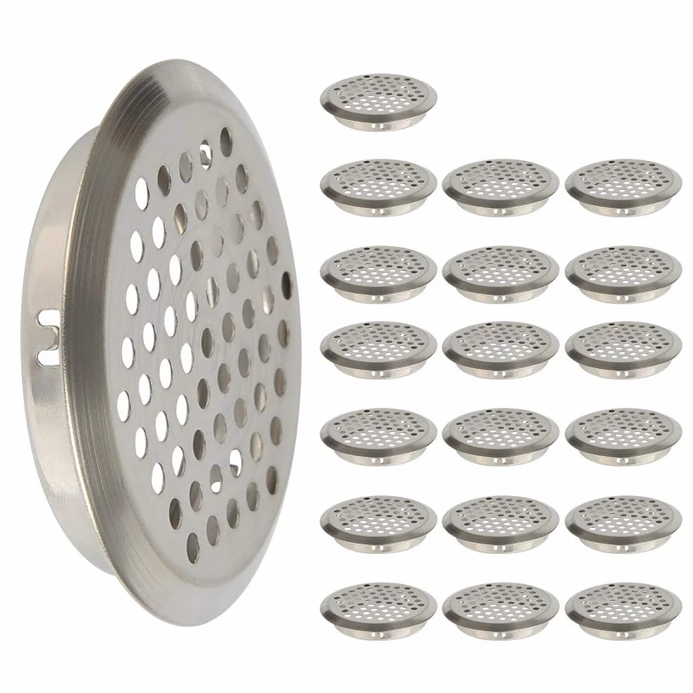 20 sztuk 53 mm kratka wentylacyjna ze stali nierdzewnej okrągła siatka oddechowa dezodorant do szafy szafy na powietrze odprowadzana wentylacja kratka wentylacyjna do kuchni meble w ustach wentylacja