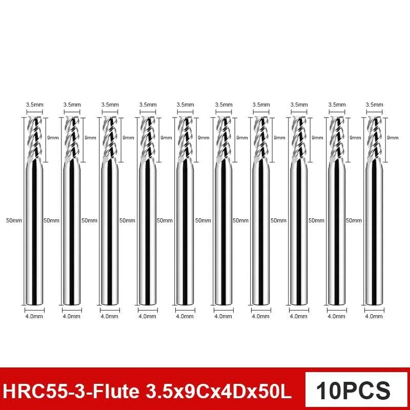 10 sztuk 1,0-8,0 mm, węglik wolframu, HRC55, 3-ostrzowy, frez płaski do aluminium, mechaniczne narzędzia CNC(3.5MM-10PCS)