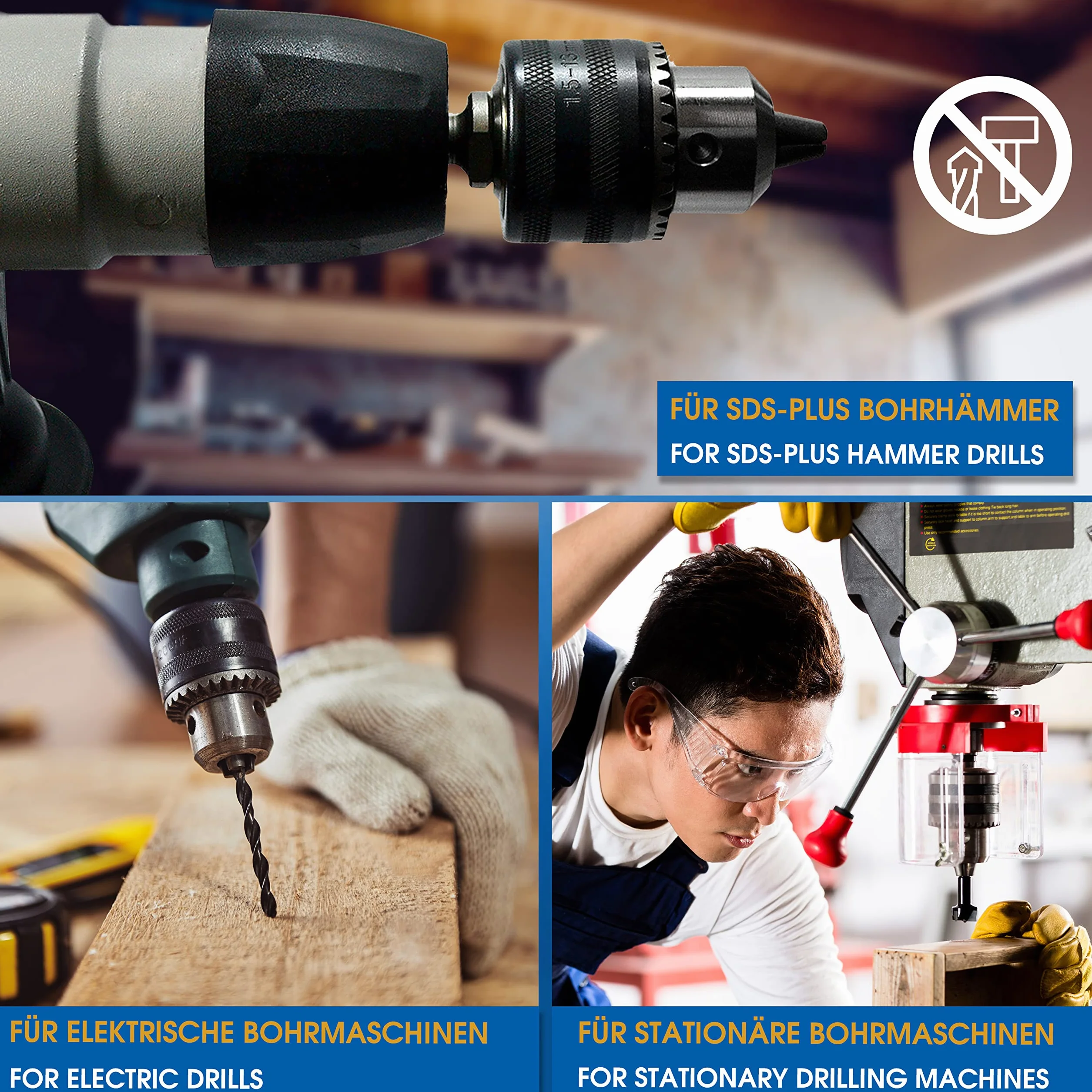 S&R Uchwyt wiertarski z wieńcem zębatym 1,5-13 mm, 1/2-20UNF, wysokiej jakości metalowy uchwyt wiertarski z adapterem do SDS-plus do wiertarek i wiertarek udarowych